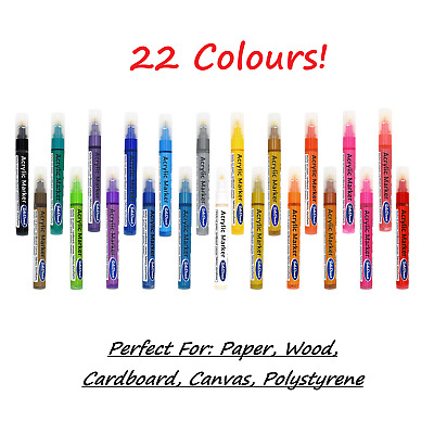 PITTURA Acrilica Penne Marcatore Permanente per Tessuto in Pelle Pietra Plastica 22 colori! 