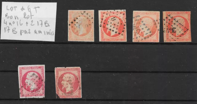 Lot de 6 timbres france 4 N16 et 2 N17B Pas amincis