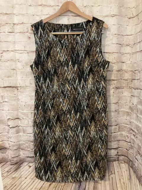 Connected Dress Womens 16 Sheath Black Brown Zig Zag Print Sleeveless Zip Up