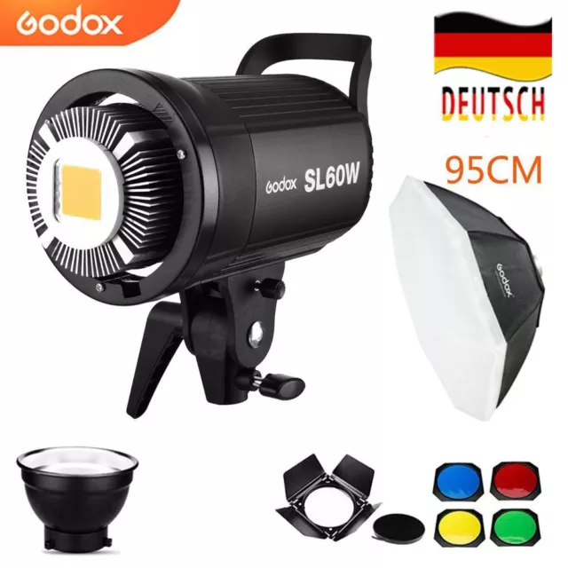 Godox SL-60W 5600K LED Lampe Video Licht +BD-04 Barndoor+ 95cm Oktagon Softbox