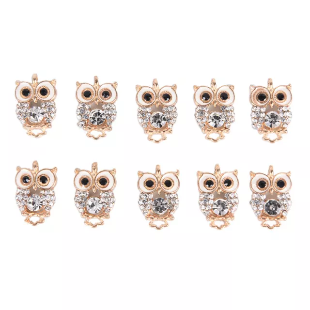 10 Stück Strass Kristall Eule Emaille Charms Anhänger DIY Schmuck Handwerk Fi CR 2