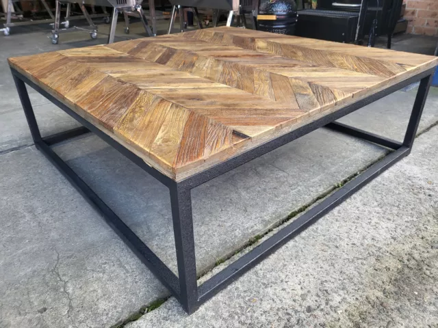 CLEARANCE !!! NEW INDUSTRIAL HERRINGBONE SQUARE COFFEE TABLE (111-1209) was $700