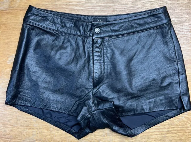 Vintage Womens Biker Leather Shorts Button Zipper 12 Black Lined Wilsons Maxima