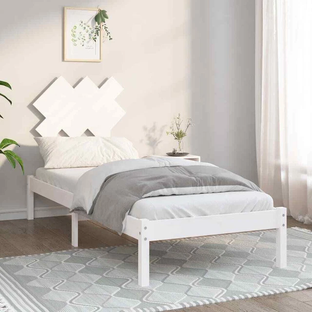 WHITE SOLID PINE Wood Bed Frame 75x190 cm Small Single with Headboard £