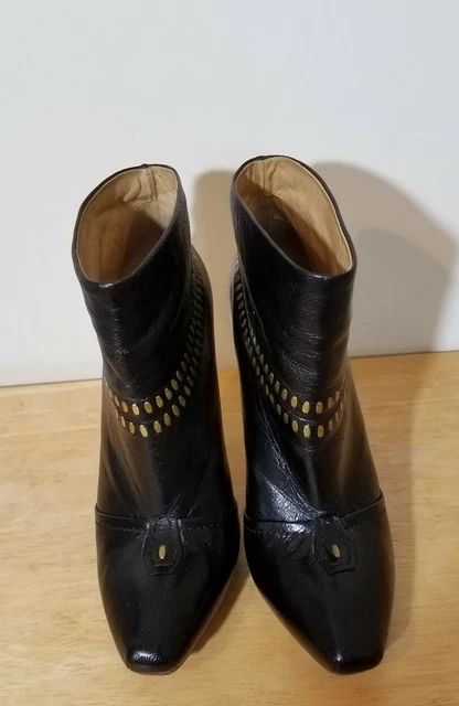 L.A.M.B womens JACEE black leather studded stiletto ankle booties Sz 6.5
