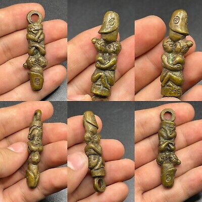 Unique Tibetan Old Bronze Erotic Figures Engraved Amulet Pendant Wearable