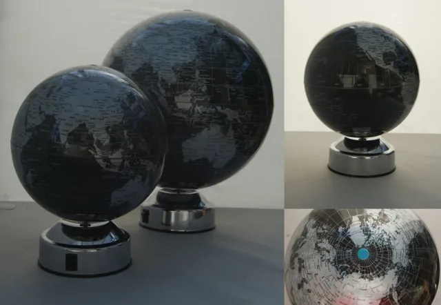 Silver Black  World Globe Rotating 18cm or 23cm Revolving Map Battery Operated