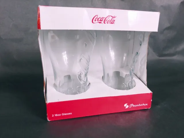 Coca Cola pt glass set of 2 16oz coke script design wet bar man cave cokestyle