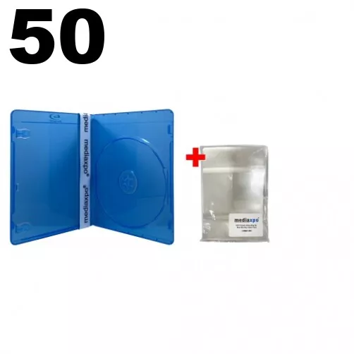 50 PREMIUM SLIM Blu-Ray Single DVD Cases 7MM & 100 OPP Bags