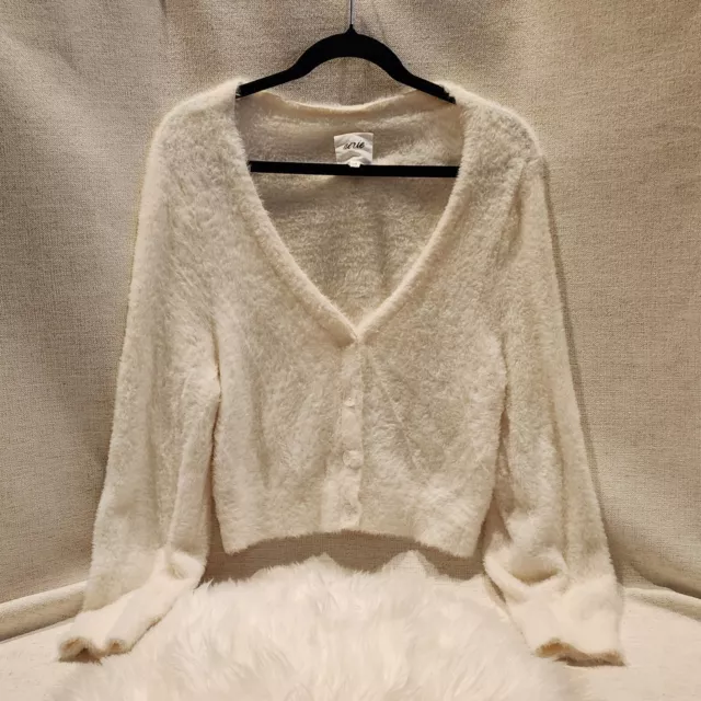 Aerie Cropped Fuzzy Cardigan Sweater in Cream, Size L