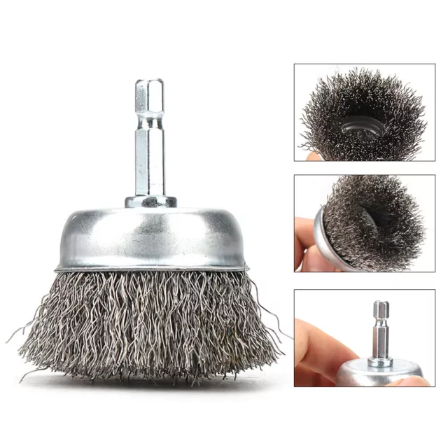 1-10Pcs Coarse Crimped Stainless Steel Wire Cup Brush Set 1/4" Shank Rotary Tool