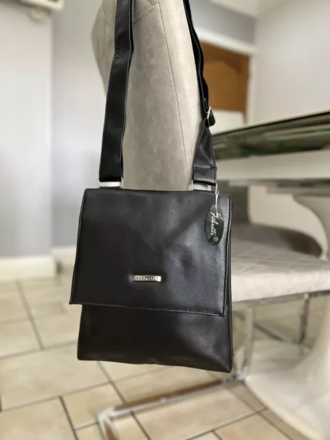 Quality Leather Feel Cross Body Messenger Bag Handbag Brand New - BLACK