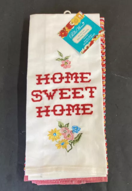 The Pioneer Woman Needlepoint Home Sweet Home Embroidery Kitchen Towel Set New