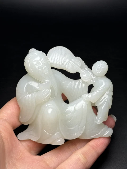 Chinese Exquisite Handmade Figures carving Hetian Jade Statue