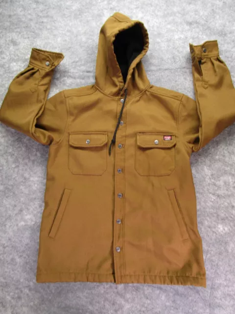 Wrangler Jacket Mens Medium snap up fleece lined hooded Workwear brown