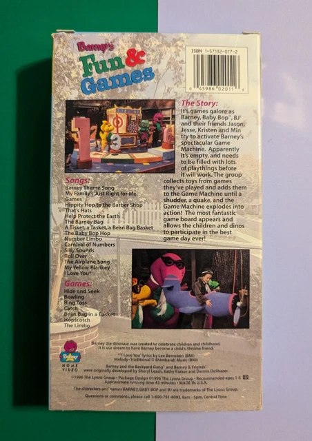 BARNEY - BARNEY'S Fun & Games (1996 VHS) Classic Collection BJ Baby Bop ...