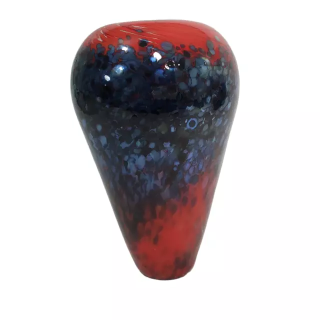 Large 9 in Murano Italy Handblown Art Glass Vase Red Blue Signed