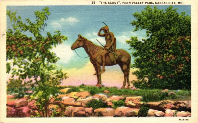 Postcard the scout Penn Valley Park, Kansas City, Missouri