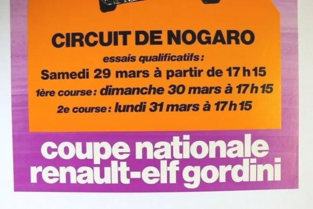 Affiche Orig. Coupe Nationale Renault 5 Alpine Elf Gordini Nogaro 1980 Orange 3