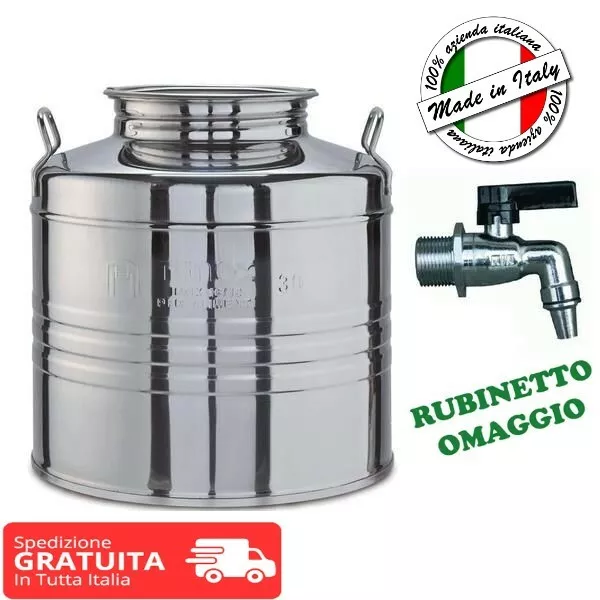 Bidone Fusto Recipiente Contenitore Per Olio In Acciaio Inox 15 Lt Made In Italy