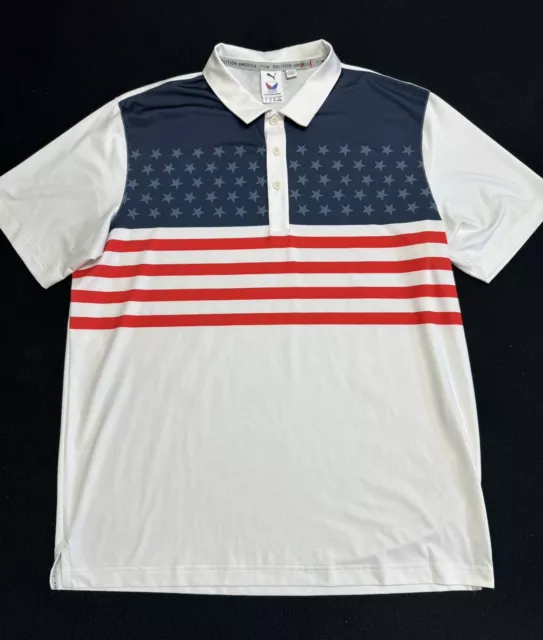 PUMA GOLF VOLITION American Flag Folds of Honor Polo Shirt Men's Size ...