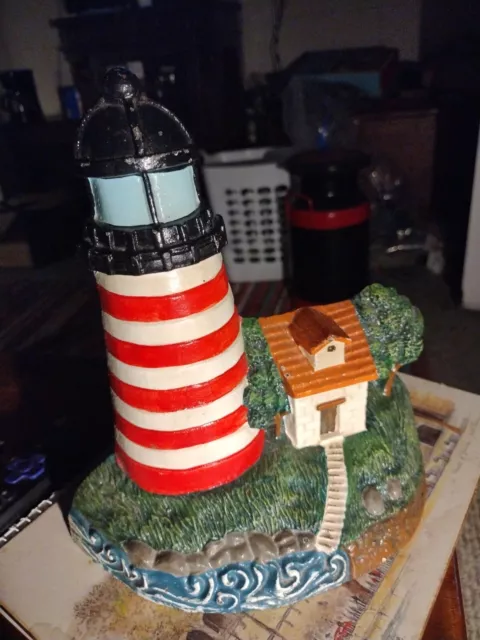 Rare Cast Iron Lighthouse Door Stop Red White Striped Lighthouse