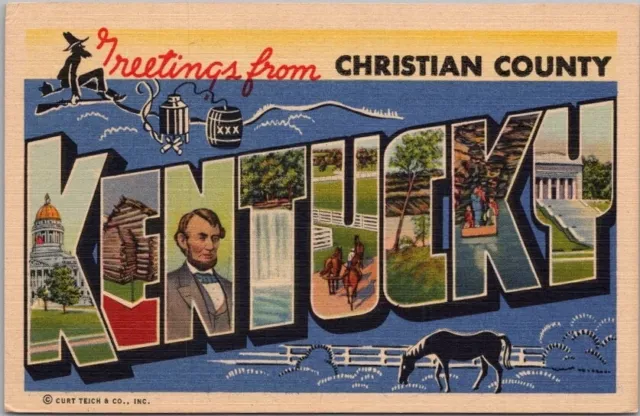 CHRISTIAN COUNTY, KENTUCKY Large Letter Postcard Curteich Linen - Unused c1939