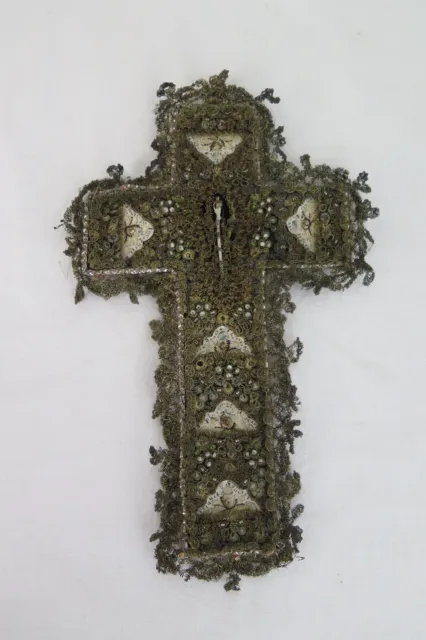 sehr alte Klosterarbeit, Reliquien , kleiner Christus, Kreuz 25 x 16 cm