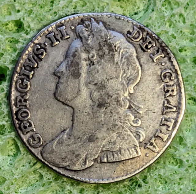 George II 1741 6 Pence Silver.925 Extra Rare Coin In Fine Grade