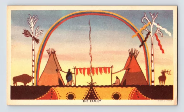 Postcard Sioux Native American Indian Family C.E. Engle Painting 1940s Unposted