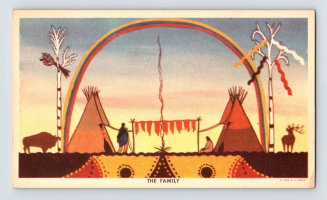 Postcard Sioux Native American Indian Family C.E. Engle Painting 1940s Unposted Postcard Sioux Native American Indian Family C.E. Engle Painting 1940s Unposted