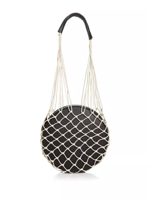 AQUA WOMEN'S BLACK Faux Leather Double Flat Strap Round Handbag Purse ...