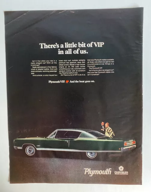 Vintage 1968 Magazine Ad Plymouth Theres a Little Bit Of VIP In All Of Us