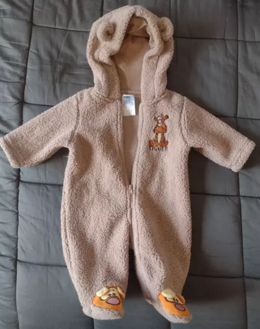 Disney Baby Winnie The Pooh Embroidered Tigger Brown Fleece Bodysuit Size 0-3