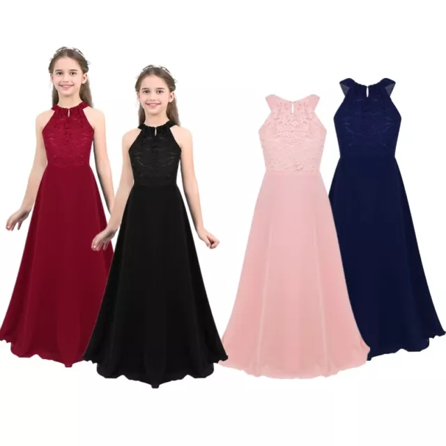 Kids Girls Formal Dress Wedding Bridesmaid Gown Chiffon Birthday Party Costumes