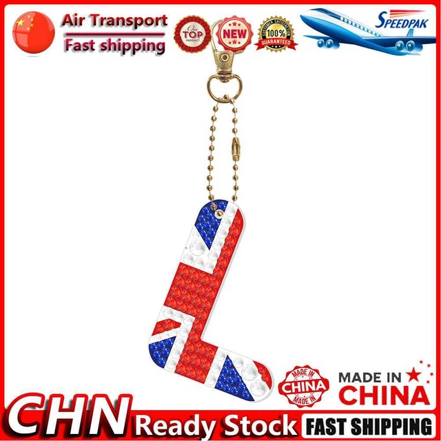 Letter Crystal Diamond Painting Acrylic Keychain DIY Key Ring Pendant (L) Fr