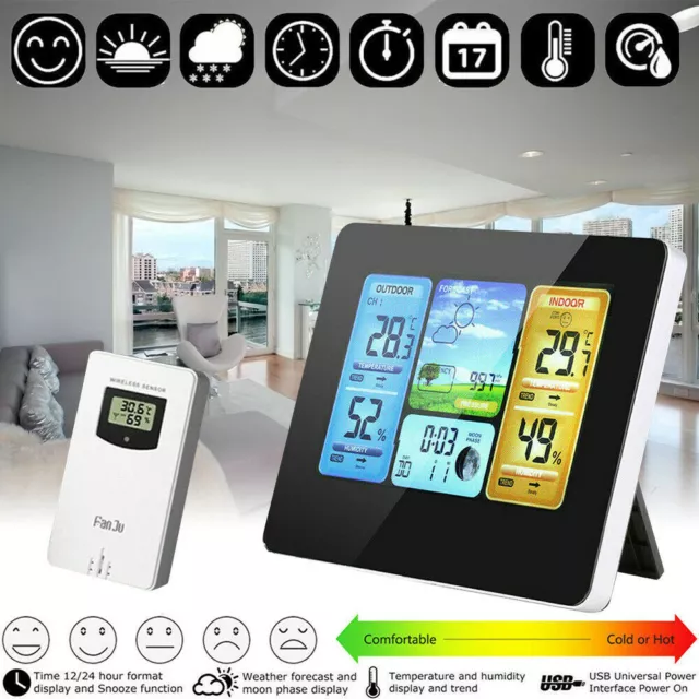 Digital LCD Weather Station Clock Wireless Calendar Indoor&Outdoor Thermometer