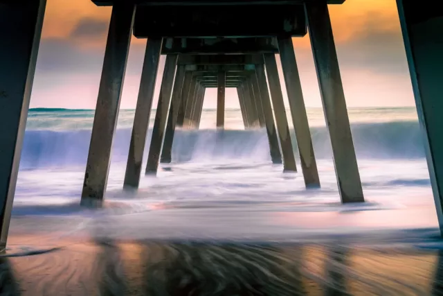 Vero Beach Pier on the Atlantic Ocean at Sunrise with Long Exposure  Canvas