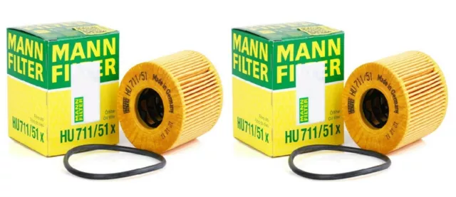 Pair Set of 2 Oil Filters Mann HU71151X for Mini Cooper R55 R56 R57 R58 1.6 L4