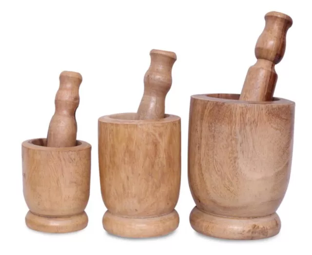 Wooden Mortar & Pestle Set  Okhali / Khal Basta Spice Herb Grinder Bowl -Solid