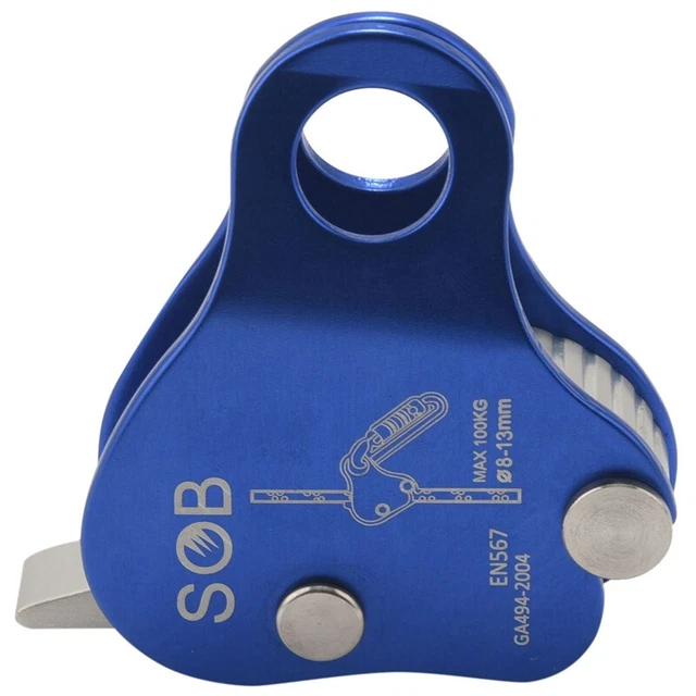 Bloqueur De Corde En Aluminium Aviation Pour Escalade — Résistance 24 KN, Trou 16 Mm, Couleur Bleu, Léger Et Solide