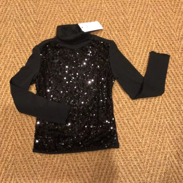 Girls M&S black sequin roll neck top Age9- 10 Years