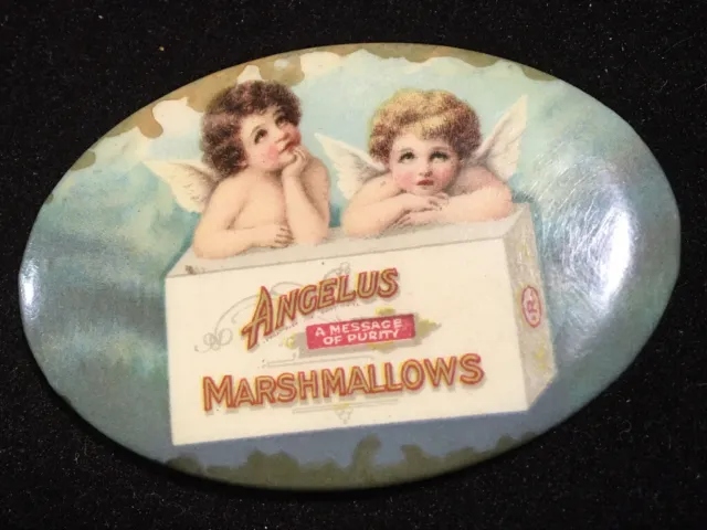 Vintage ANGELUS MARSHMALLOWS Pocket Mirror advertiser angels Cracker jacks