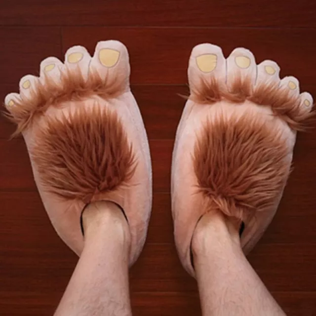 Winter Furry Warm Slippers Funny Big Hairy Savage Hobbit Feet Plush Home Shoes 3