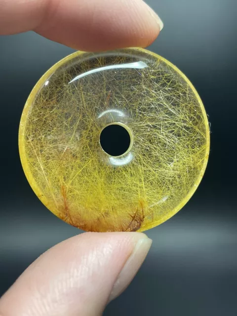 37.4mm Natural Golden Hair Rutilated Quartz Crystal amulet circle Donut necklace