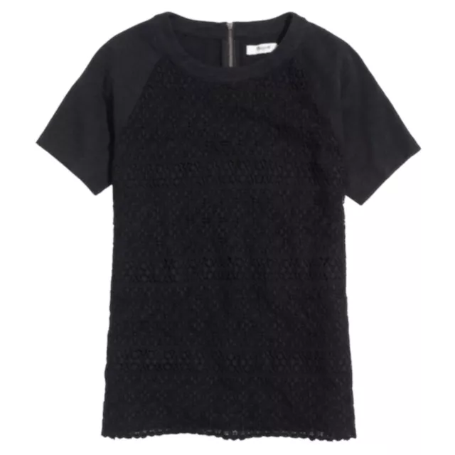 Madewell Crochet Lace Overlay Short Sleeve Top Black S