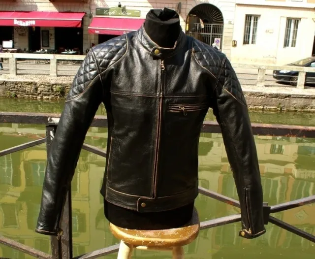 Giubbotto giacca pelle moto motociclista biker caferacer stile harley Guendj