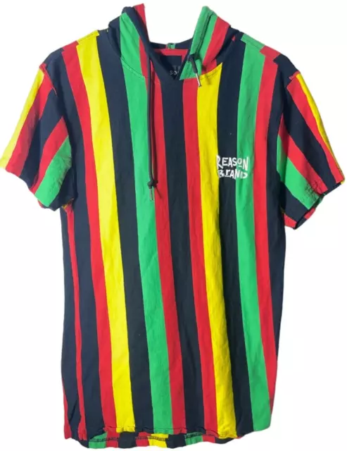 Reason Mens short sleeve multicolor striped hooded shirt, size Medium (M)