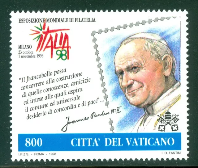 1998 Vatican City Sc# 1085: World Philatelic Exhibition "Italia'98" Art Day MNH