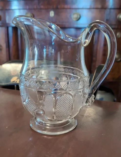 Antique American Pattern Glass Water Pitcher Eapg 19th Century Applied Handle